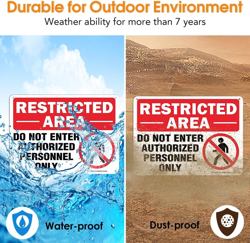 TR Restricted Area Do Not Enter Authorized Personnel Only Sign - 4 Pack - 10 x 7 Inches Rust Free .040 Aluminum - UV Protected, Waterproof, Weatherproof and Fade Resistant - 4 Pre-drilled Holes - Image 5